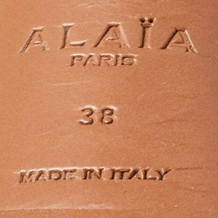 Pre Owned Alaia Beige/Grey Embossed Lizard Laser Cut Peep Toe Platform Pumps Size 38