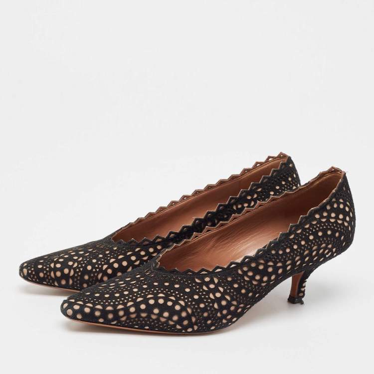 Pre Owned Alaia Black/Beige Suede Pointed Toe Pumps Size 39