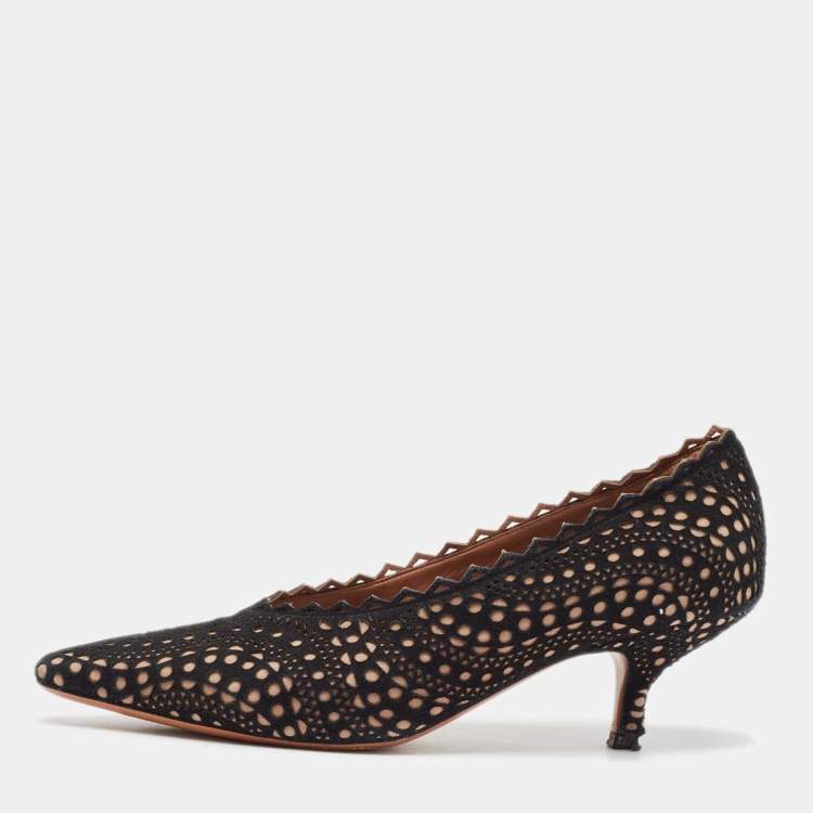 Pre Owned Alaia Black/Beige Suede Pointed Toe Pumps Size 39