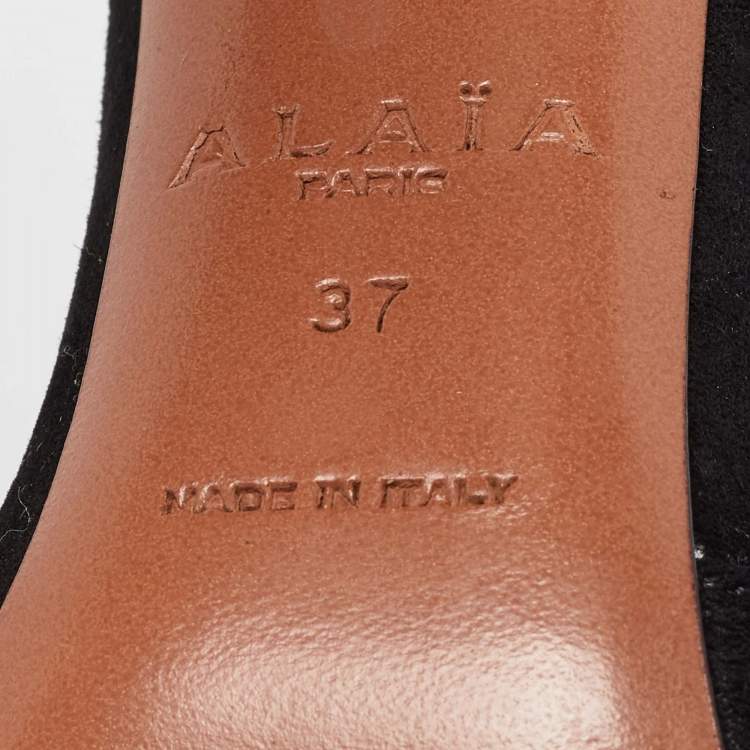 Pre Owned Alaia Black Suede Fringed Chamois Ankle Cuff Sandals Size 37