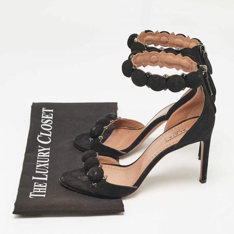 Pre Owned Alaia Black Suede La Bombe Ankle Strap Sandals Size 37
