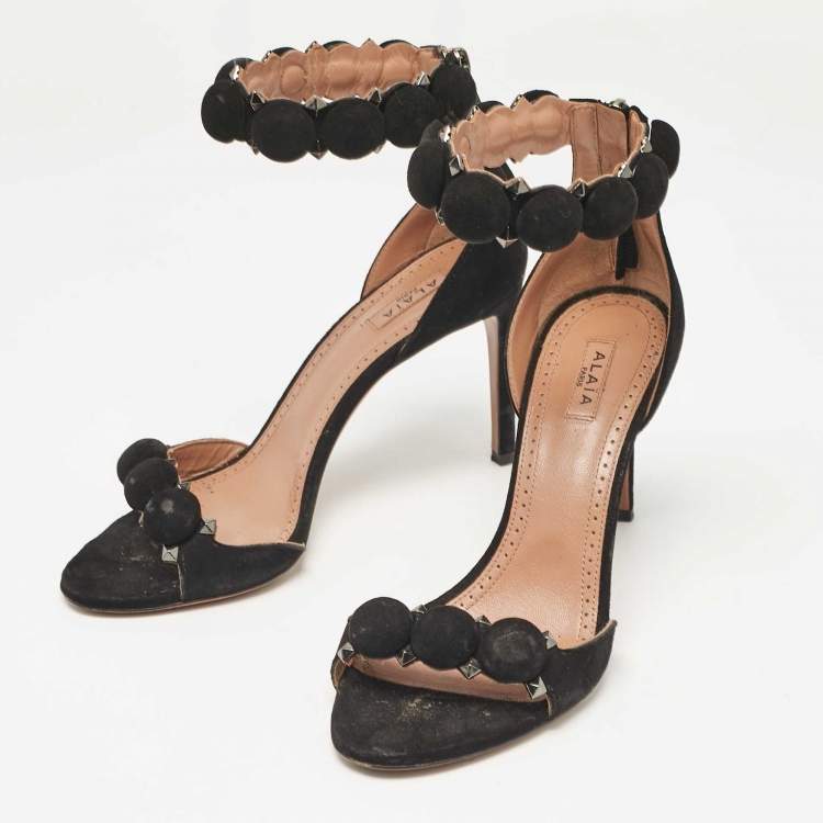 Pre Owned Alaia Black Suede La Bombe Ankle Strap Sandals Size 37
