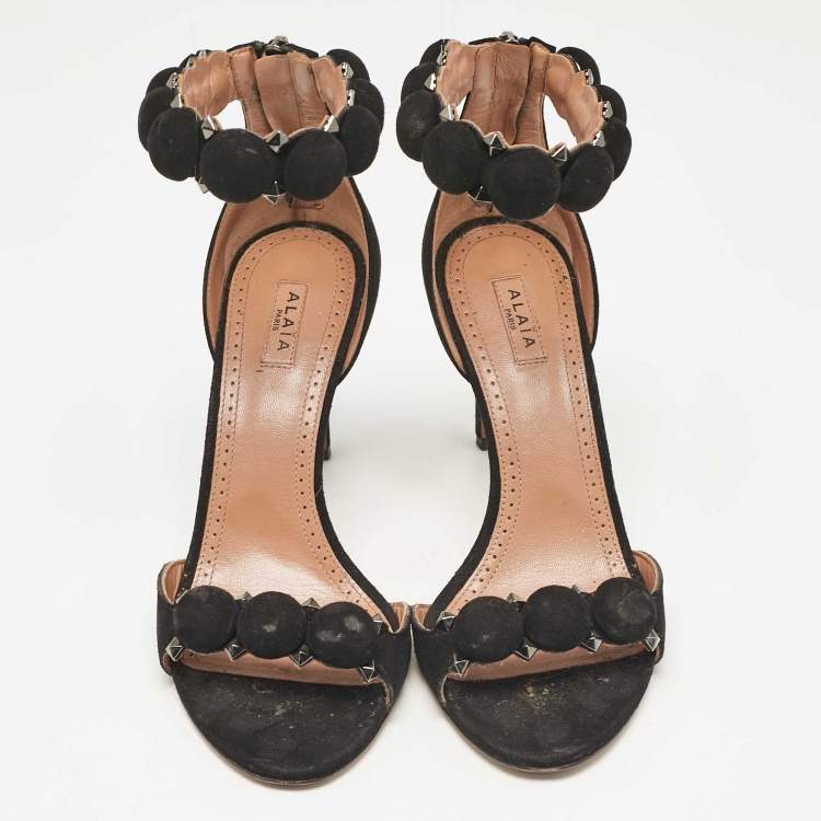 Pre Owned Alaia Black Suede La Bombe Ankle Strap Sandals Size 37
