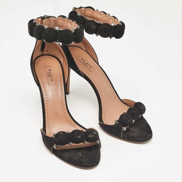 Pre Owned Alaia Black Suede La Bombe Ankle Strap Sandals Size 37
