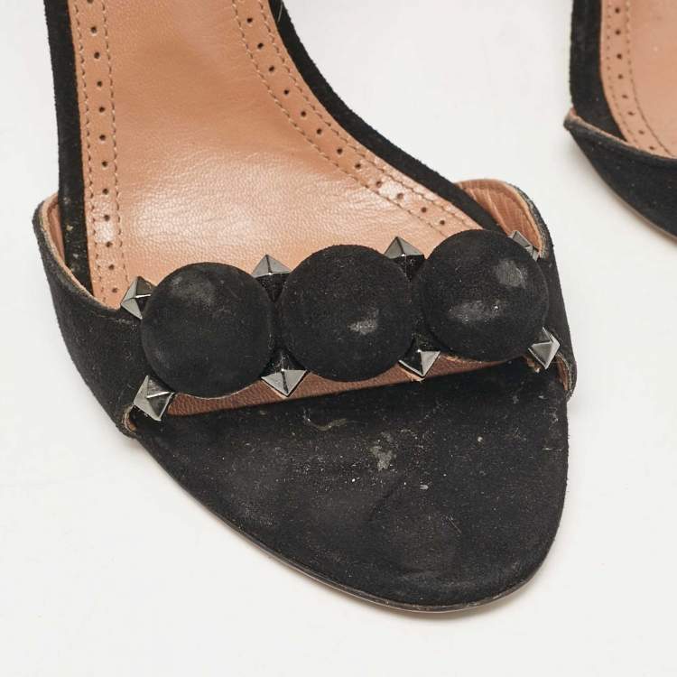 Pre Owned Alaia Black Suede La Bombe Ankle Strap Sandals Size 37