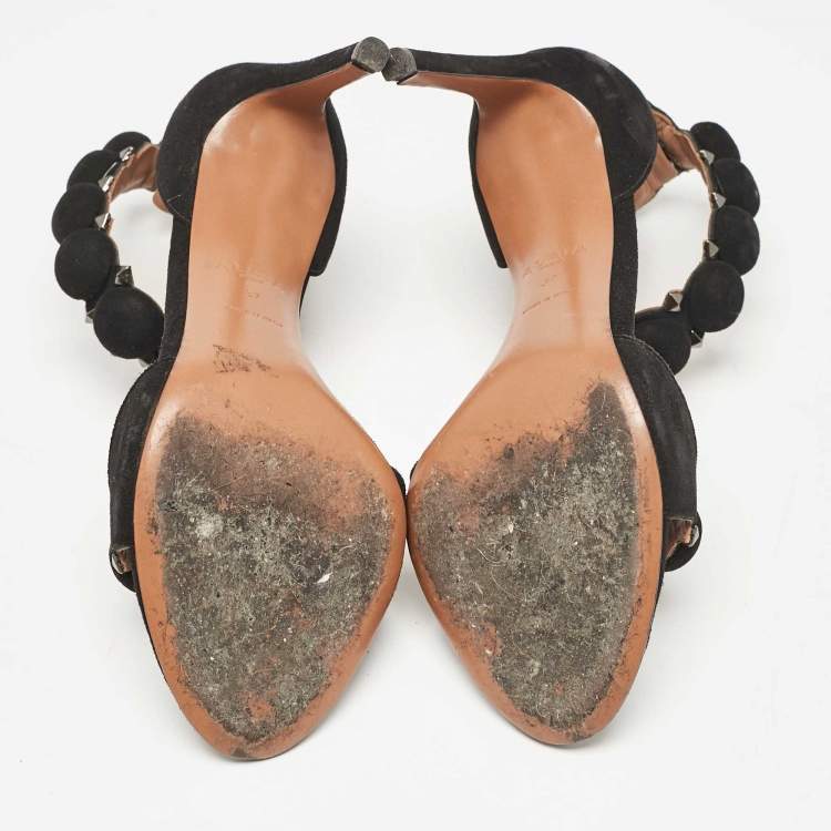 Pre Owned Alaia Black Suede La Bombe Ankle Strap Sandals Size 37
