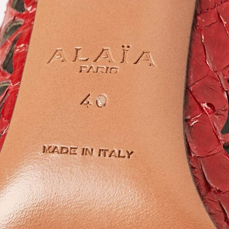 Pre Owned Alaia Red Laser Cut Python Peep Toe Booties Size 40