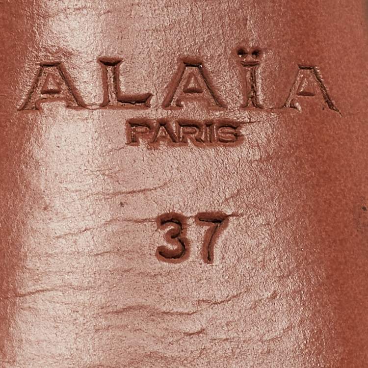 Pre Owned Alaia Burgundy Leather Studded and Laser Cut Ankle Strap Sandals Size 37