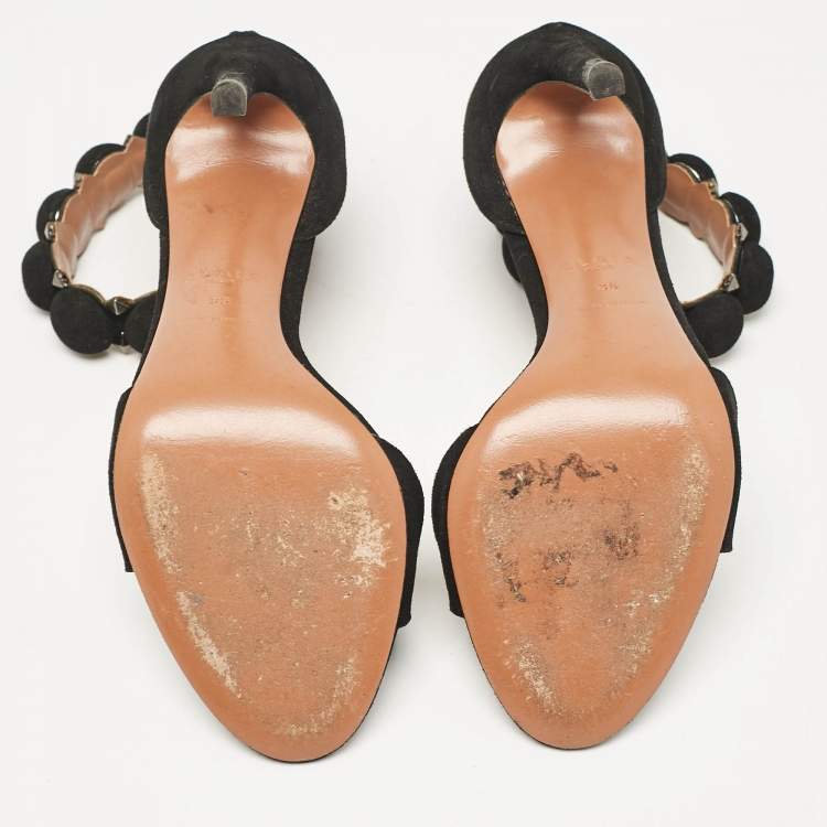 Pre Owned Alaia Black Suede Bombe Ankle Strap Sandals Size 36