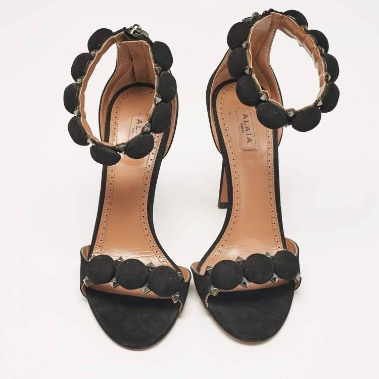 Pre Owned Alaia Black Suede Bombe Ankle Strap Sandals Size 36