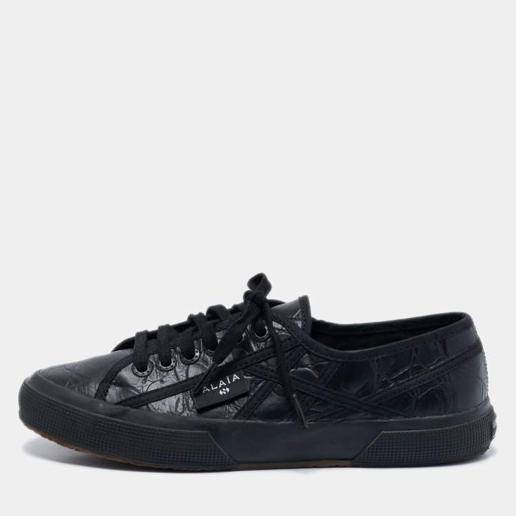 مملوكة مسبقًا Alaia Black Croc Embossed Leather Superga Low Top Sneakers Size 39