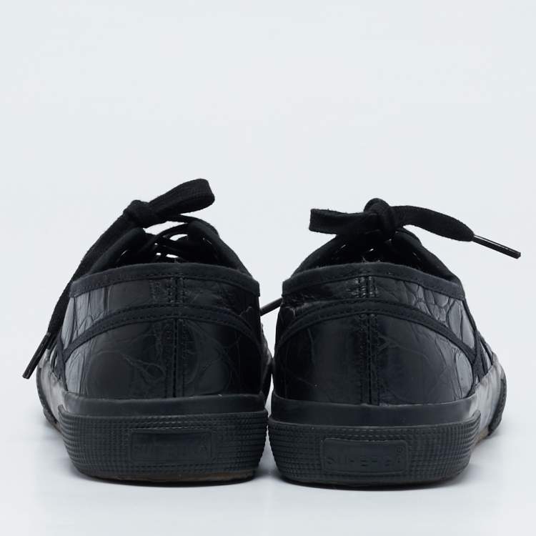 مملوكة مسبقًا Alaia Black Croc Embossed Leather Superga Low Top Sneakers Size 39