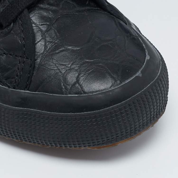 مملوكة مسبقًا Alaia Black Croc Embossed Leather Superga Low Top Sneakers Size 39