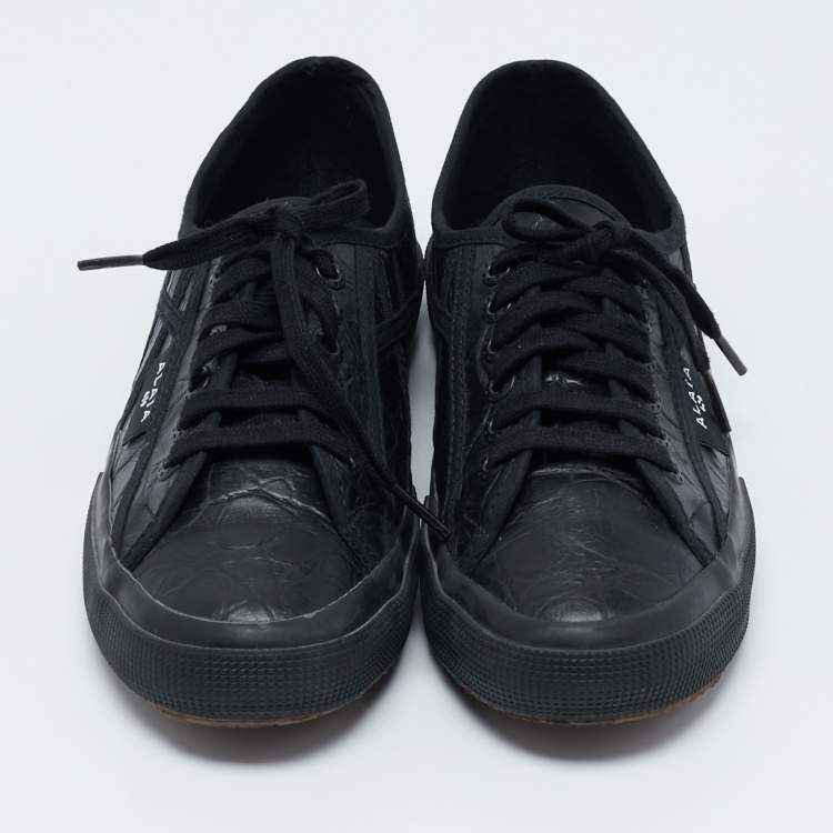 مملوكة مسبقًا Alaia Black Croc Embossed Leather Superga Low Top Sneakers Size 39