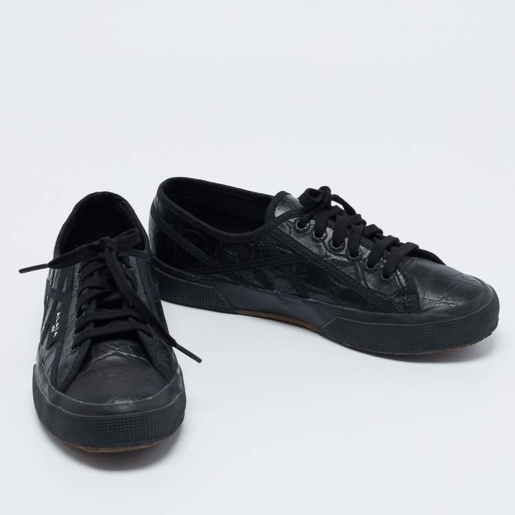 مملوكة مسبقًا Alaia Black Croc Embossed Leather Superga Low Top Sneakers Size 39