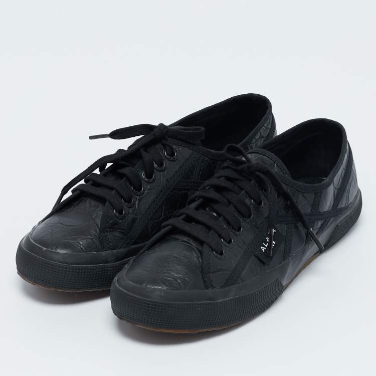 مملوكة مسبقًا Alaia Black Croc Embossed Leather Superga Low Top Sneakers Size 39