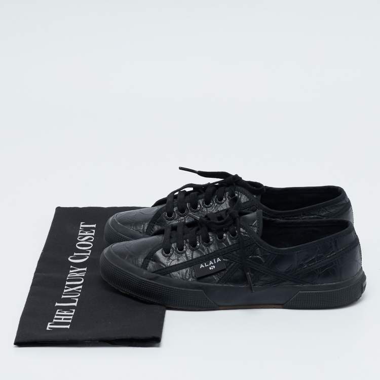 مملوكة مسبقًا Alaia Black Croc Embossed Leather Superga Low Top Sneakers Size 39