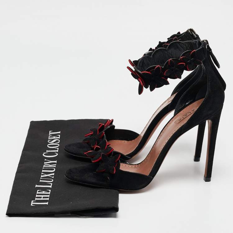 Pre Owned Alaia Black Suede Ankle Strap Sandals Size 38