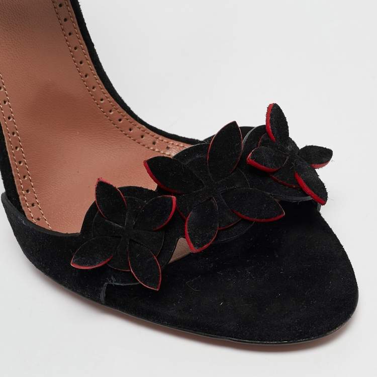 Pre Owned Alaia Black Suede Ankle Strap Sandals Size 38