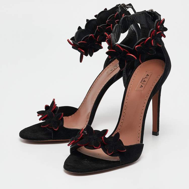 Pre Owned Alaia Black Suede Ankle Strap Sandals Size 38