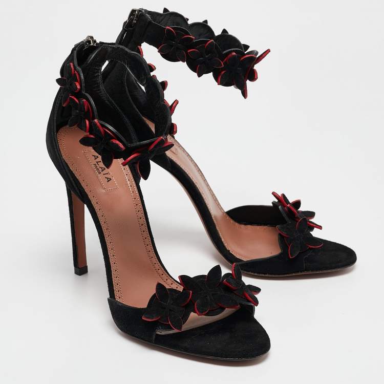 Pre Owned Alaia Black Suede Ankle Strap Sandals Size 38