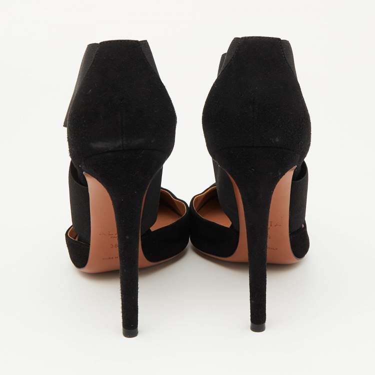 Pre Owned Alaia Black Suede and Stretch Fabric Cross Strap Pumps Size 38.5
