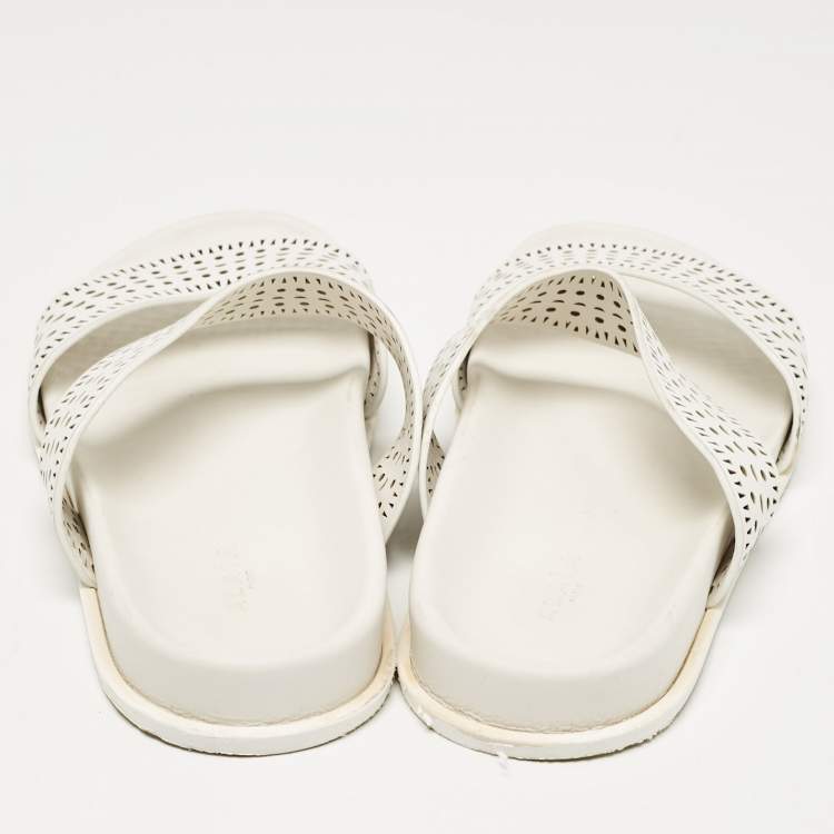 Pre Owned Alaia White Perforated Leather Flat Slides Size 40