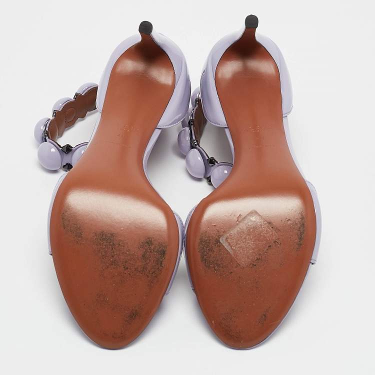 Pre Owned Alaia Purple Patent Bombe Stud Embellished Open Toe Sandals  Size 40