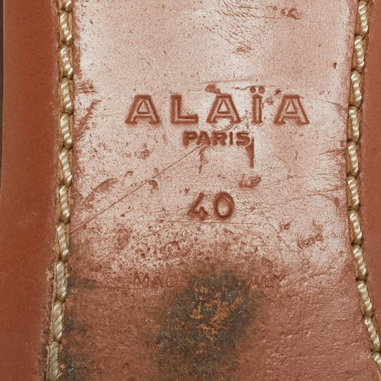 Pre Owned Alaia Silver Leather and Net Flat Slides Size 40