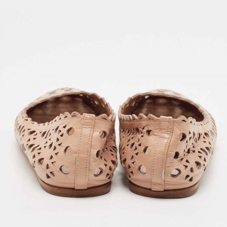 Pre Owned Alaia Beige Cut Out Leather Ballet Flats Size 41