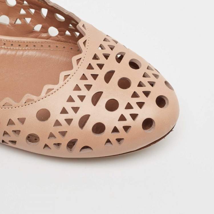 Pre Owned Alaia Beige Cut Out Leather Ballet Flats Size 41