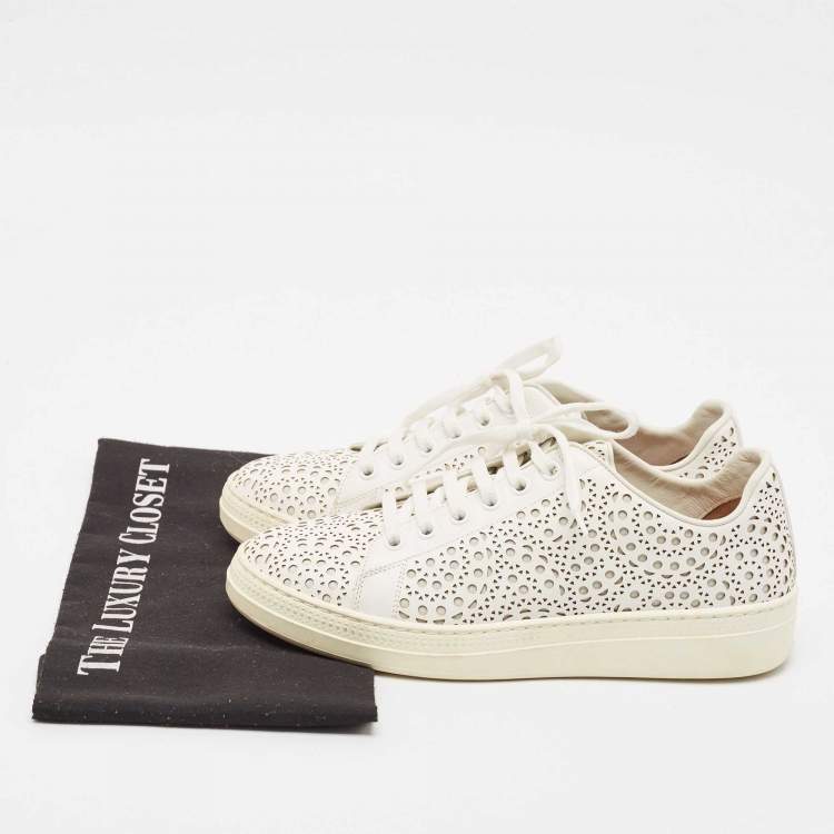 Pre Owned Alaia White Laser Cut Leather Low Top Sneakers Size 37