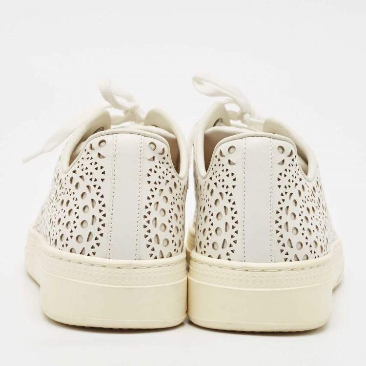 Pre Owned Alaia White Laser Cut Leather Low Top Sneakers Size 37