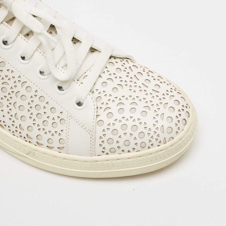Pre Owned Alaia White Laser Cut Leather Low Top Sneakers Size 37