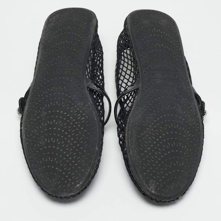 Pre Owned Alaia Black Fishnet and Patent Leather Ballet Flats Size 38.5