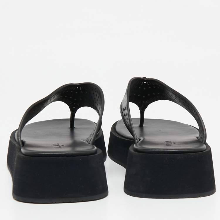 Pre Owned Alaia Black Leather Perforated Thong Flats Size 38