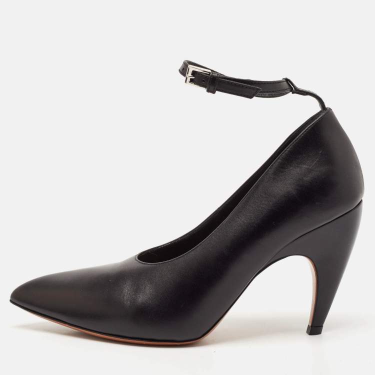 Pre Owned Alaia Black Leather Pointed Toe Ankle Strap Pumps Size 38