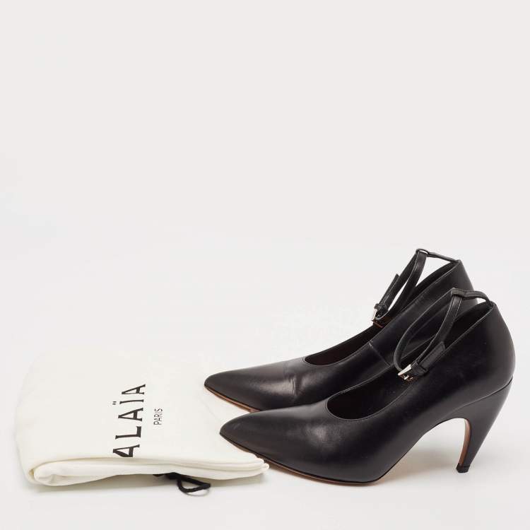 Pre Owned Alaia Black Leather Pointed Toe Ankle Strap Pumps Size 38