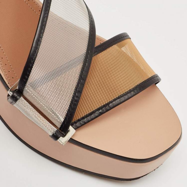 Pre Owned Alaia Multicolor Mesh and Leather Wedge Platform Sandals Size 37