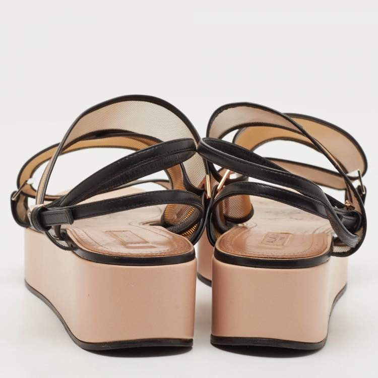 Pre Owned Alaia Multicolor Mesh and Leather Wedge Platform Sandals Size 37