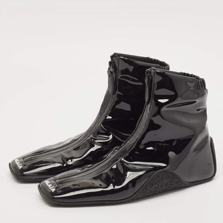 Pre Owned Alaia Black Patent Leather LA Trainers High Top Sneakers Size 38