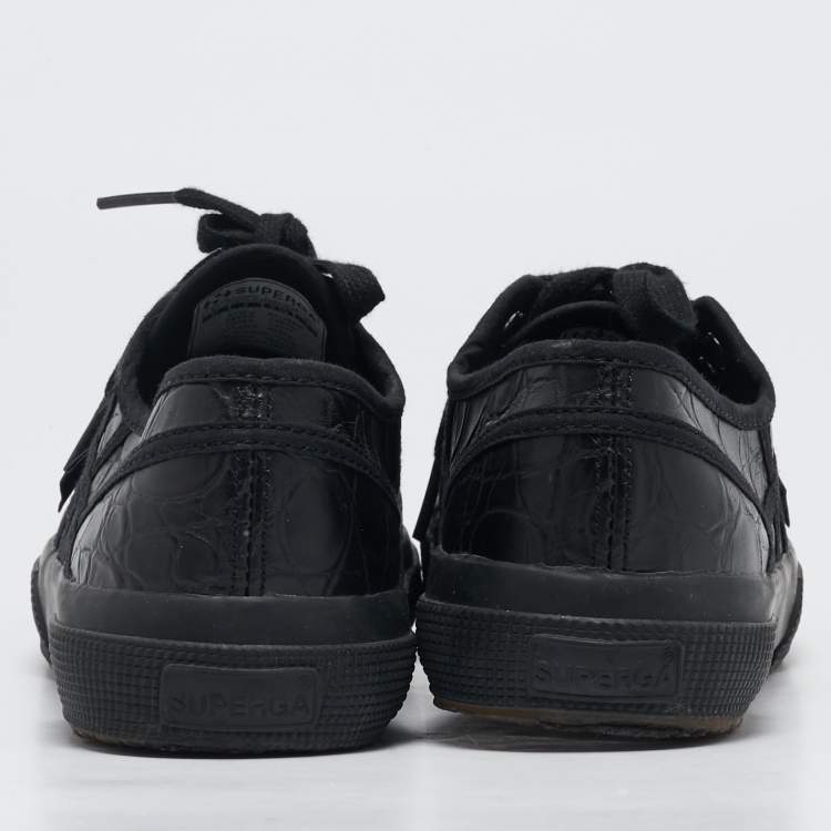 Pre Owned Alaia Black Croc Embossed Leather Superga Sneakers Size 37