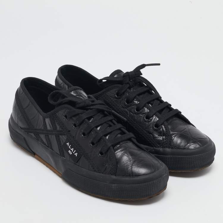 Pre Owned Alaia Black Croc Embossed Leather Superga Sneakers Size 37