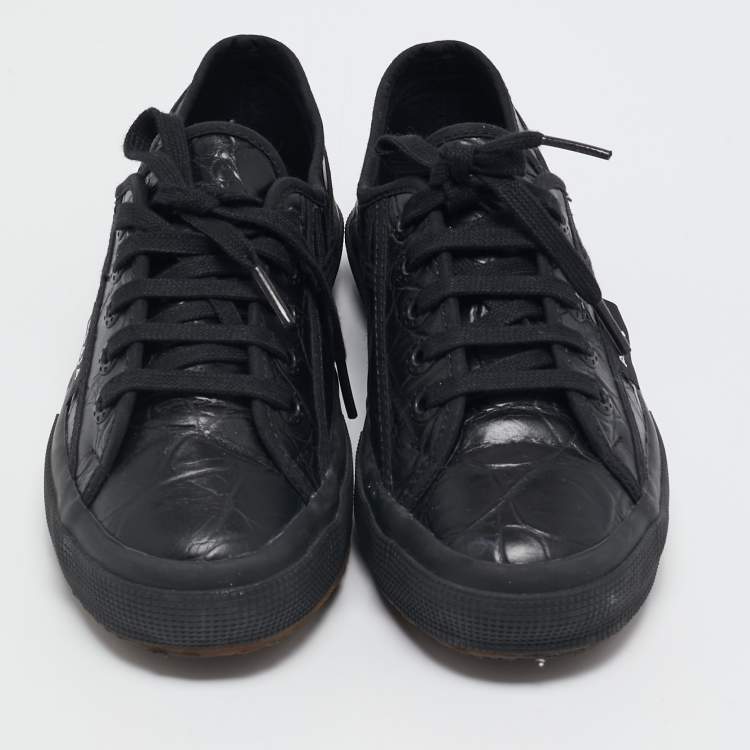 Pre Owned Alaia Black Croc Embossed Leather Superga Sneakers Size 37