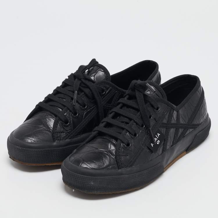 Pre Owned Alaia Black Croc Embossed Leather Superga Sneakers Size 37