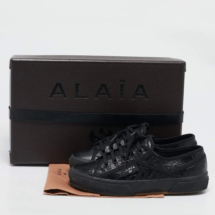 Pre Owned Alaia Black Croc Embossed Leather Superga Sneakers Size 37