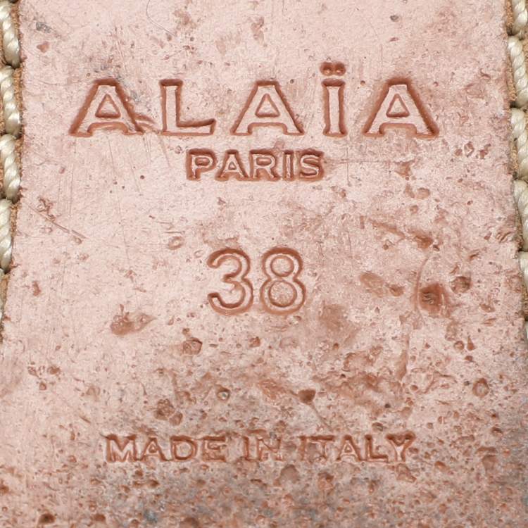 Pre Owned Alaia White Leather Vienne Flat Slide Size 38