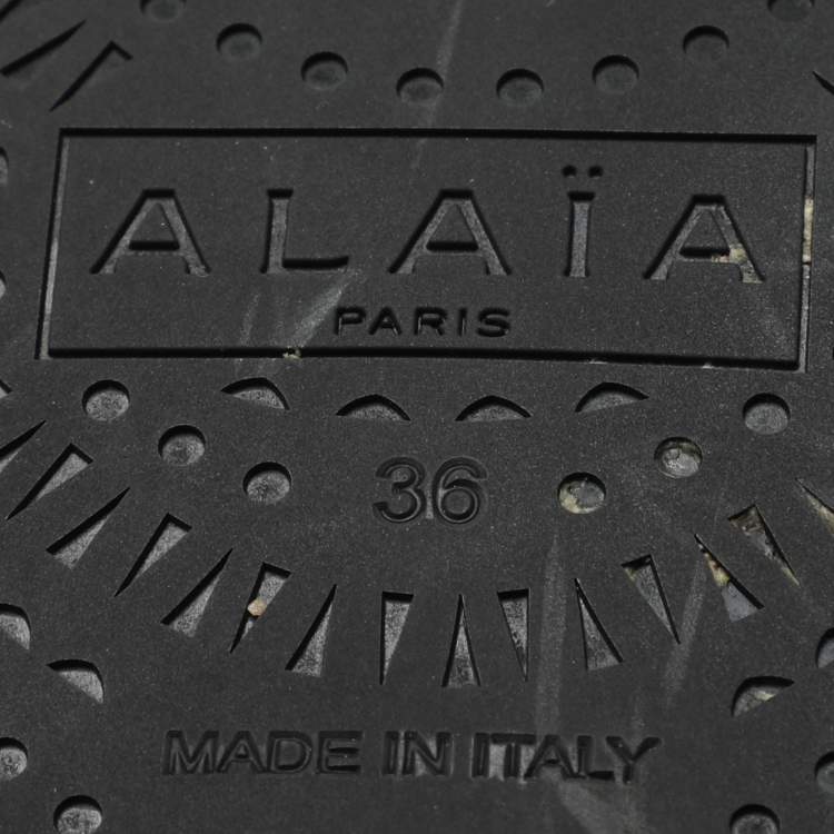Pre Owned Alaia Silver/Black Crystal Embellished Mesh and Patent Leather Ballet Flats Size 36