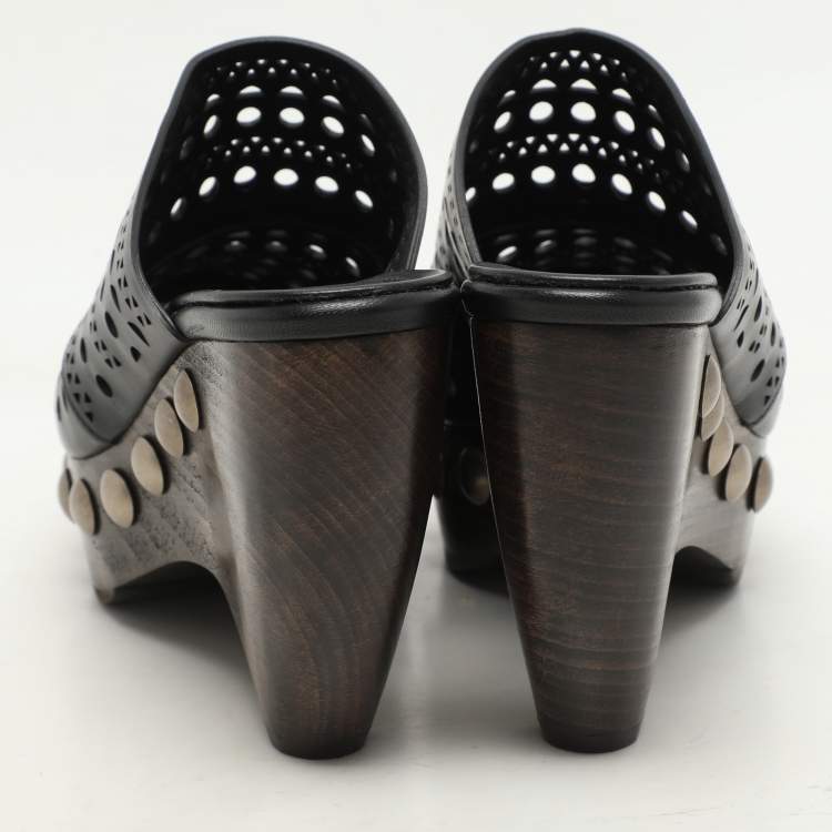 Pre Owned Alaia Black Leather Le Sabot Clogs Wedge Sandals Size 37