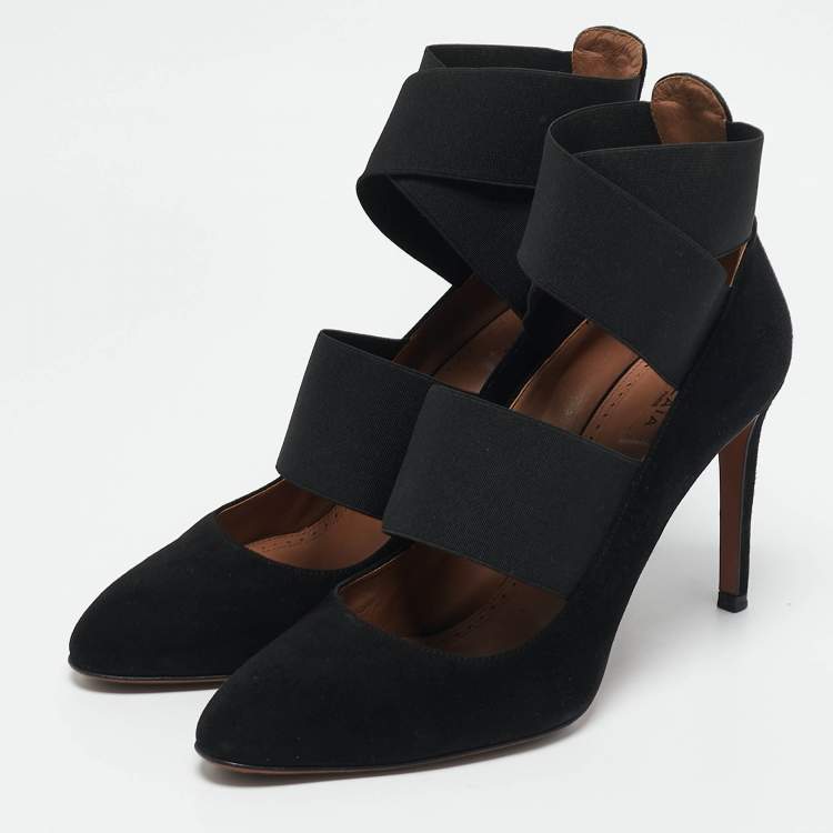 Pre Owned Alaia Black Suede and Elastic Cross Strap Pumps Size 38